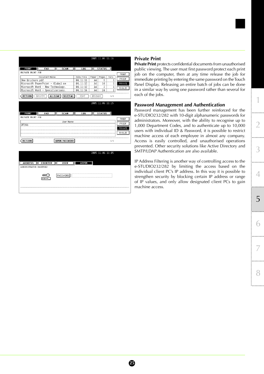 Toshiba 282, 232 manual Private Print, Password Management and Authentication 