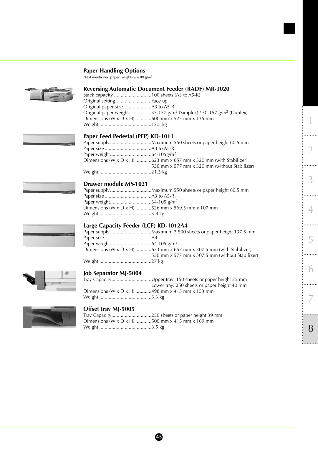 Toshiba 282, 232 Paper Handling Options, Reversing Automatic Document Feeder Radf MR-3020, Paper Feed Pedestal PFP KD-1011 