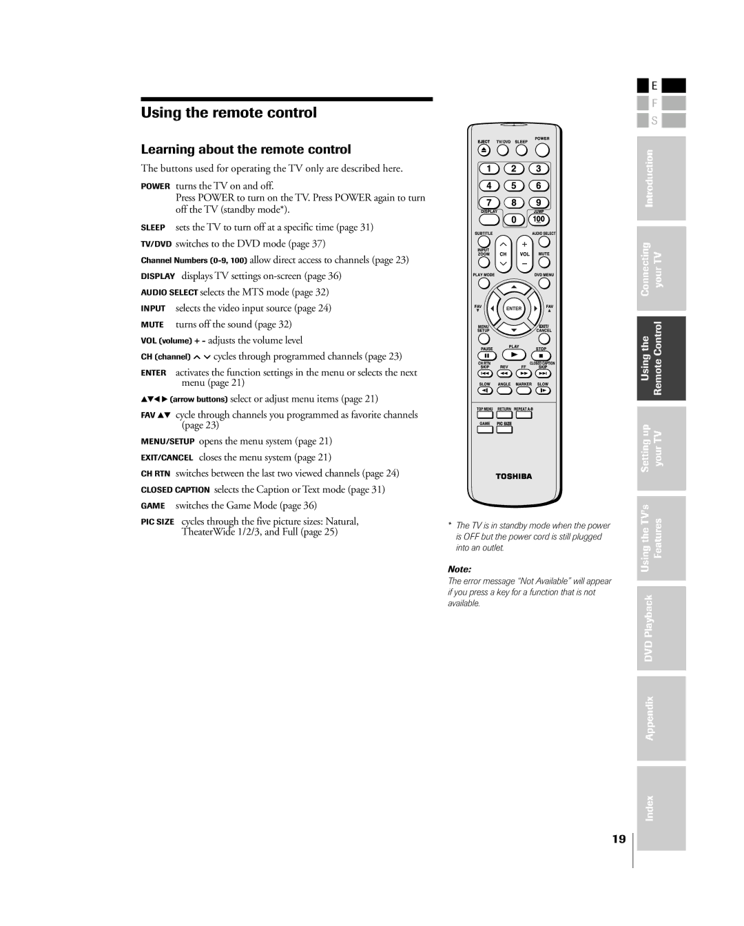 Toshiba 23HLV85 manual Using the remote control, Learning about the remote control, TheaterWide 1/2/3, and Full 