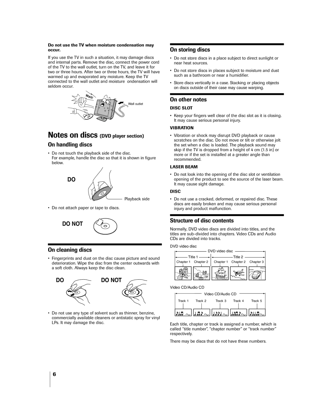 Toshiba 23HLV85 manual On storing discs, On handling discs, On other notes, On cleaning discs, Structure of disc contents 