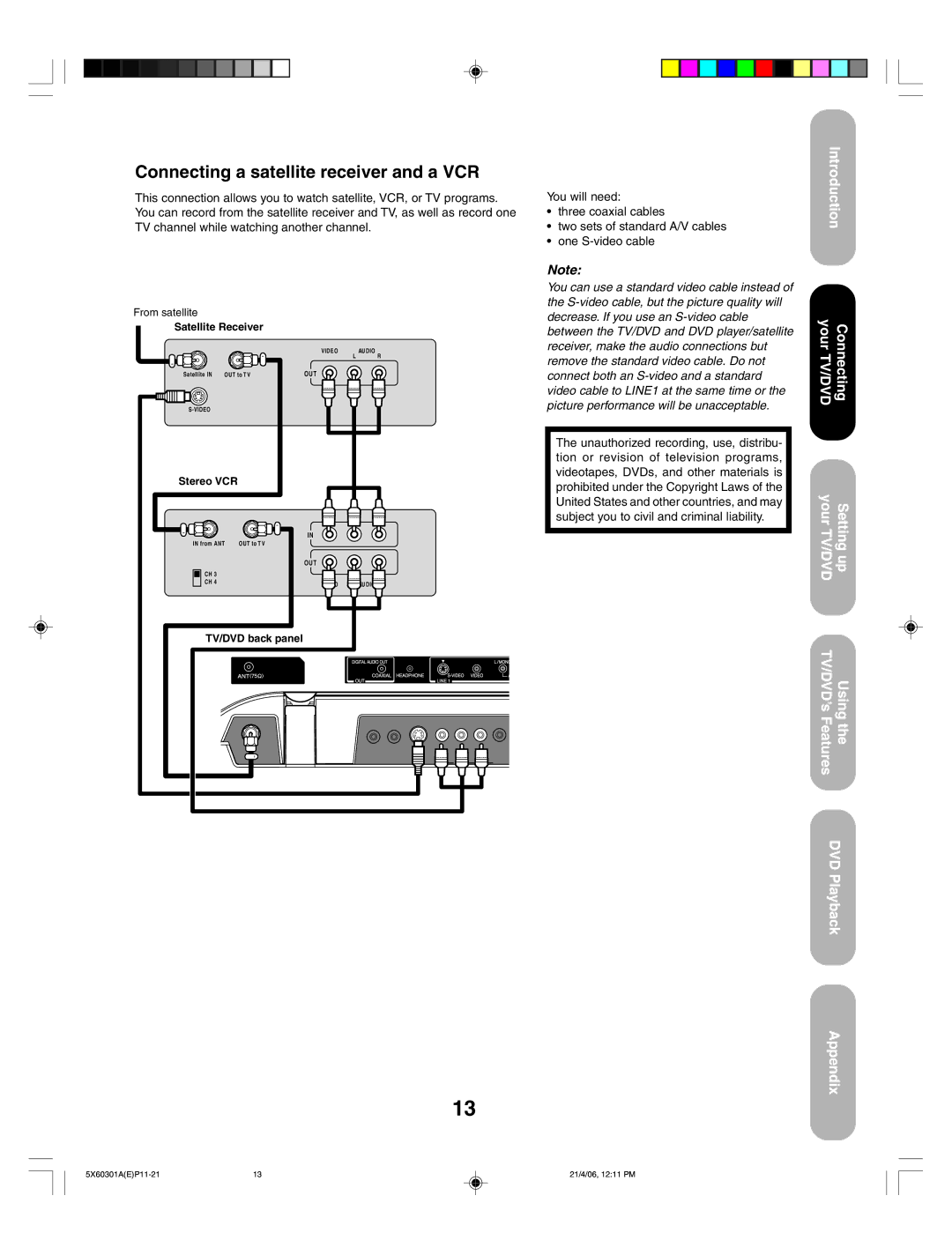 Toshiba 23HLV86 appendix Connecting a satellite receiver and a VCR, Stereo VCR 