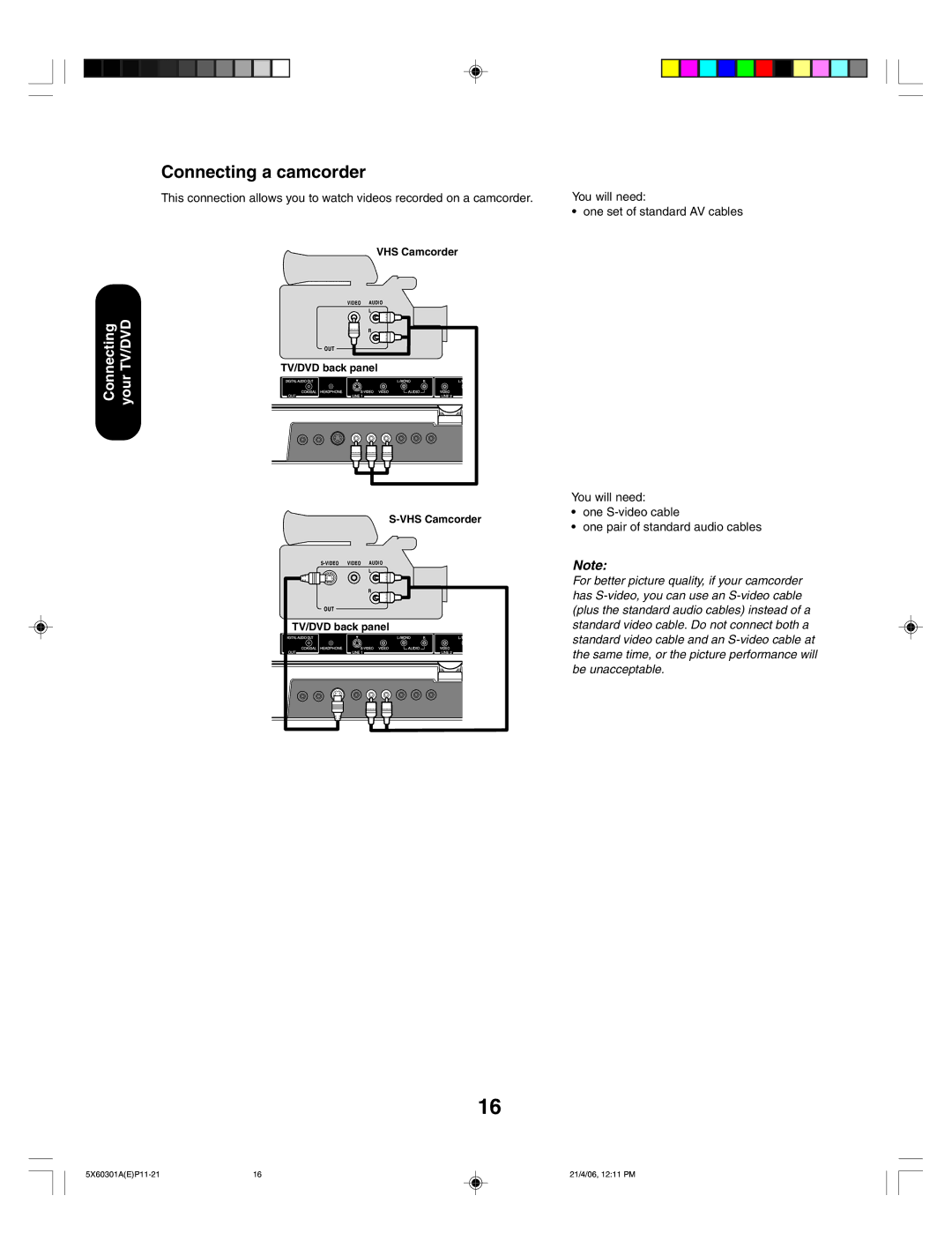 Toshiba 23HLV86 appendix Connecting a camcorder 