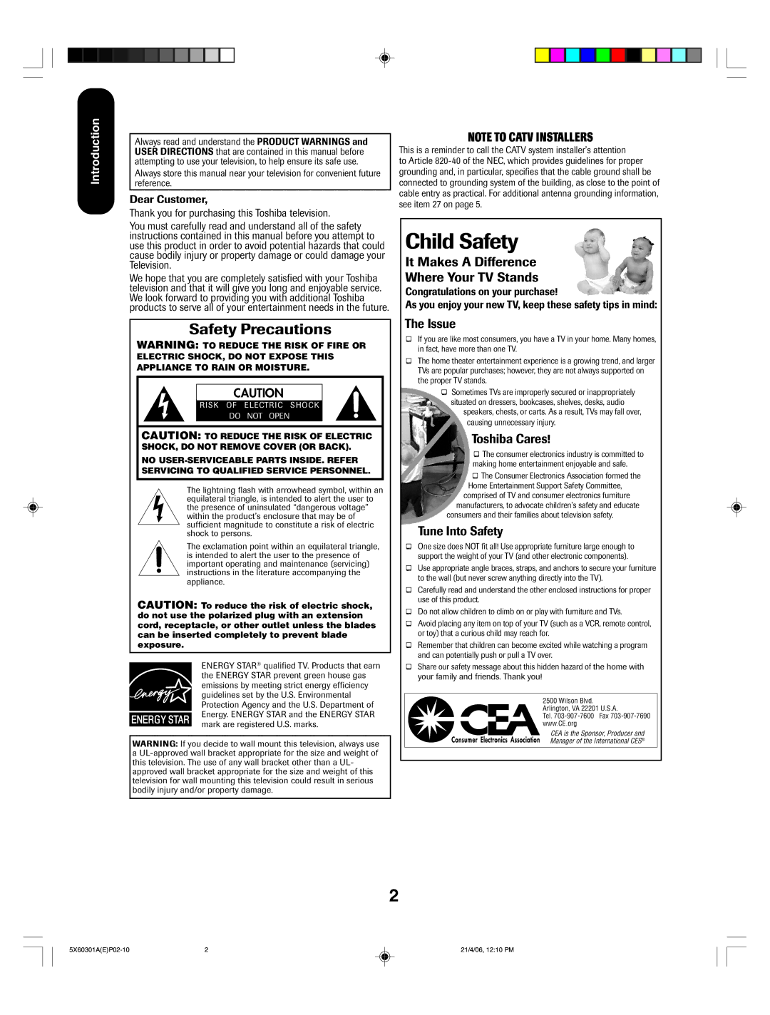 Toshiba 23HLV86 appendix Child Safety 