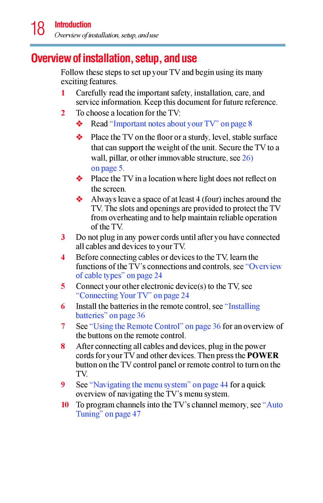 Toshiba 32L1400UC, 23L1400UC, 40L1400UC Overview of installation, setup, and use, Read Important notes about your TV on 