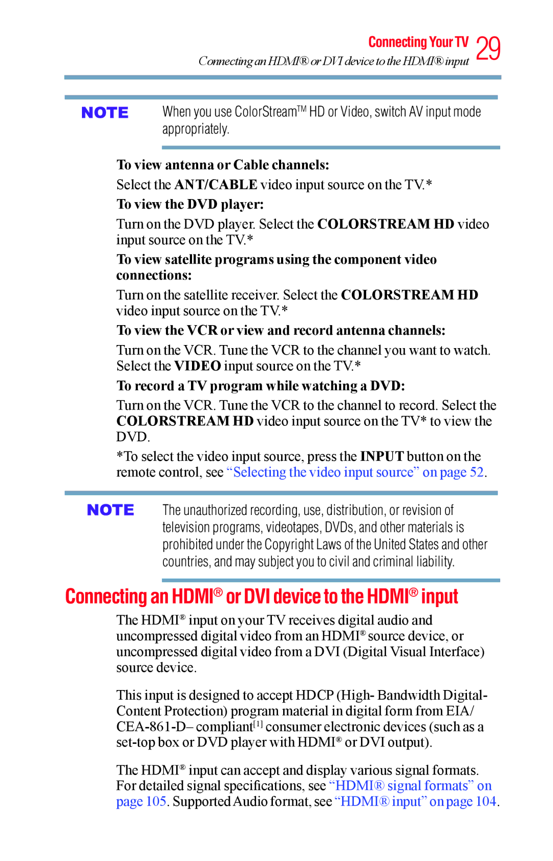 Toshiba 40L1400UC, 23L1400UC, 32L1400UC, 50L1400UC manual Connecting an Hdmi or DVI device to the Hdmi input 