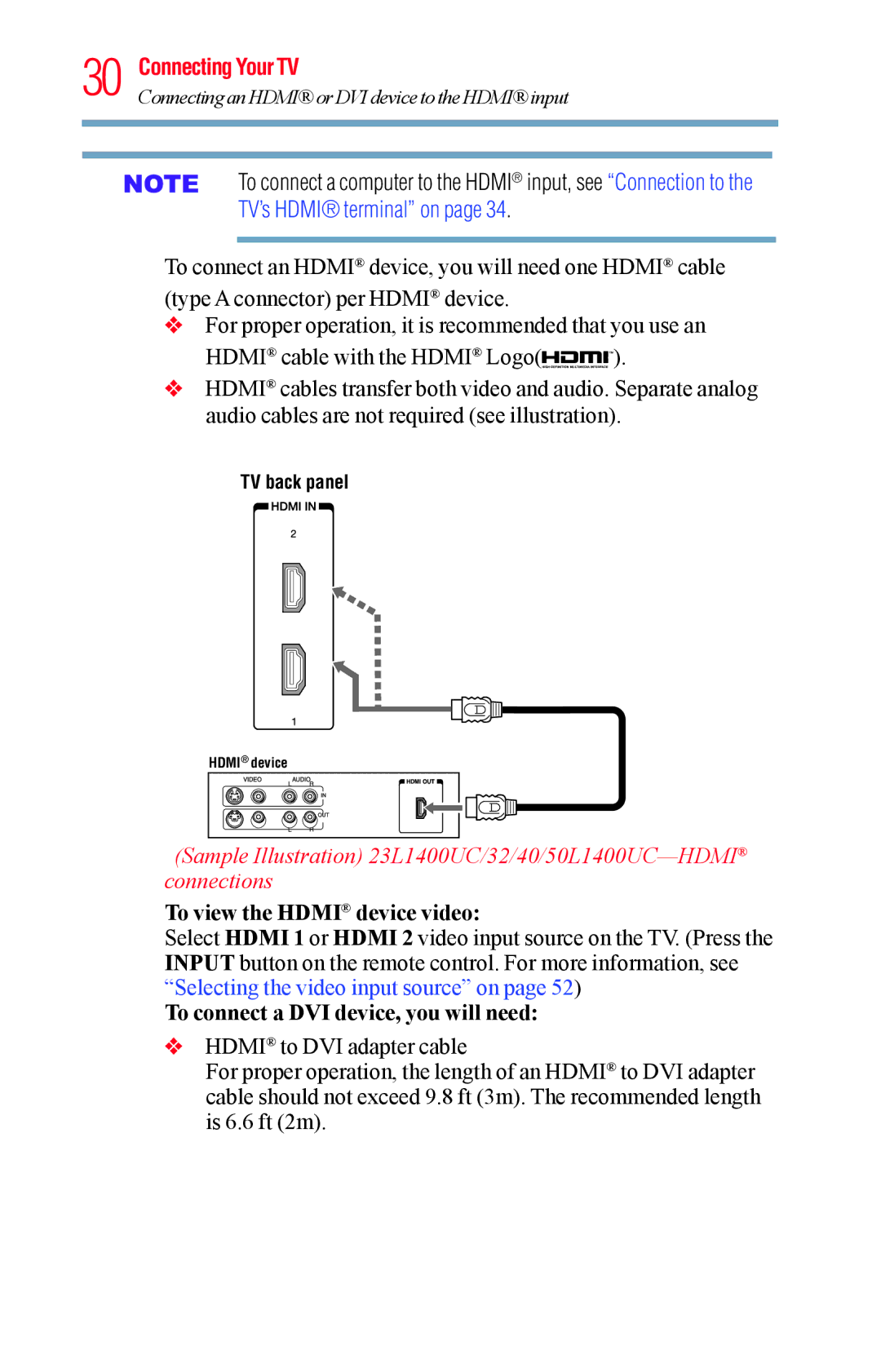 Toshiba 32L1400UC, 23L1400UC, 40L1400UC, 50L1400UC manual To view the Hdmi device video 