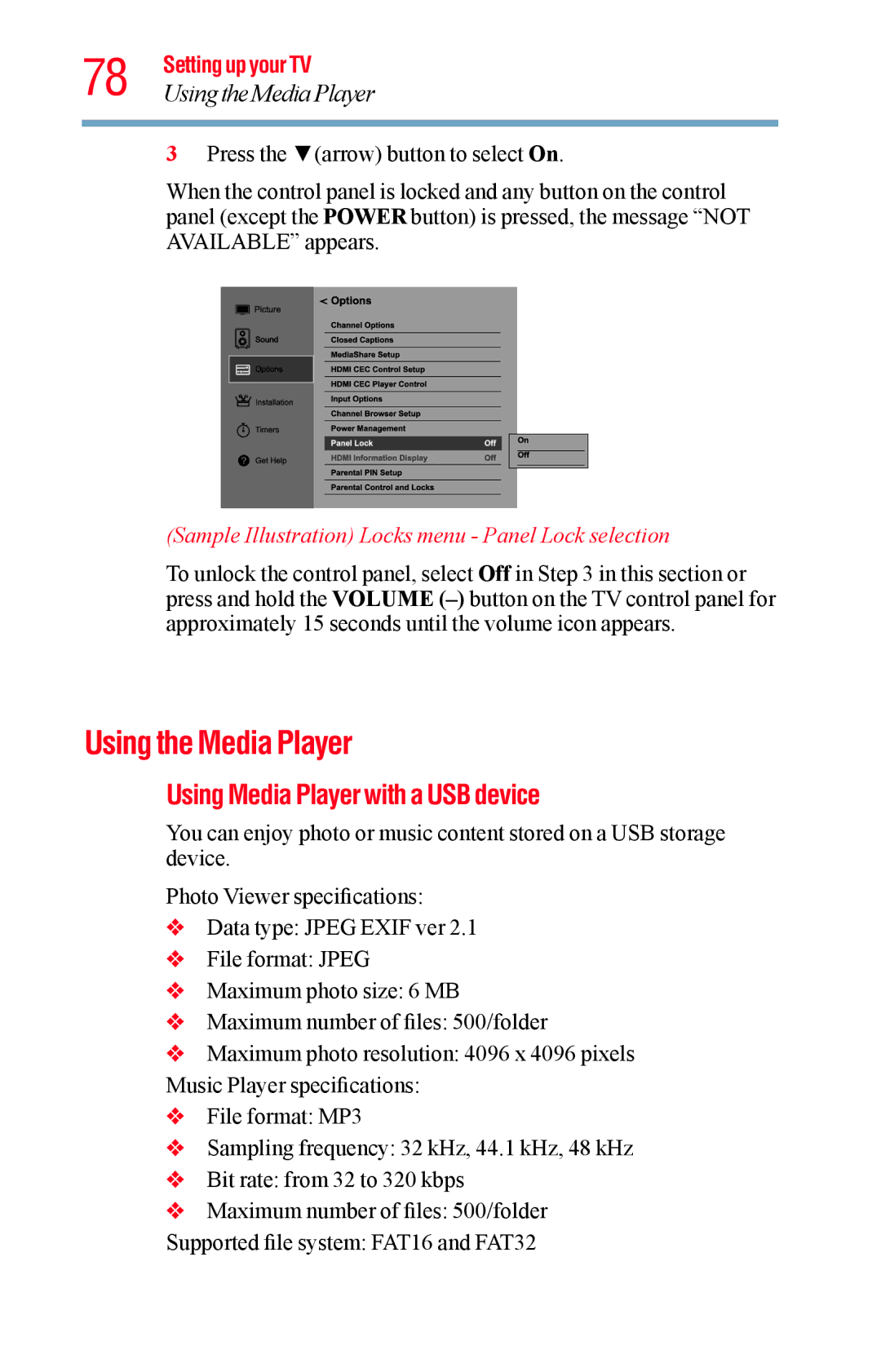 Toshiba 32L1400UC, 23L1400UC, 40L1400UC, 50L1400UC manual Using the Media Player, Using Media Player with a USB device 