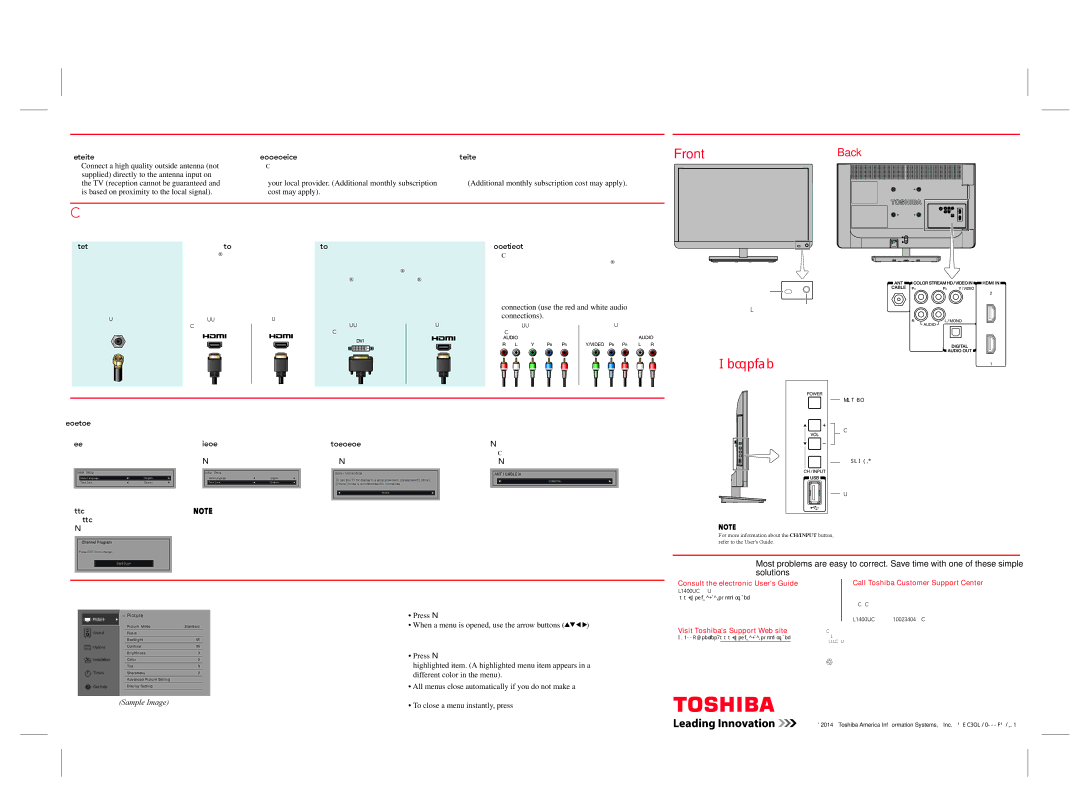 Toshiba 23L1400UC Receiving an Hdtv Signal, Connecting to a High-Definition Input on your TV, Quick Tour, Initial Setup 