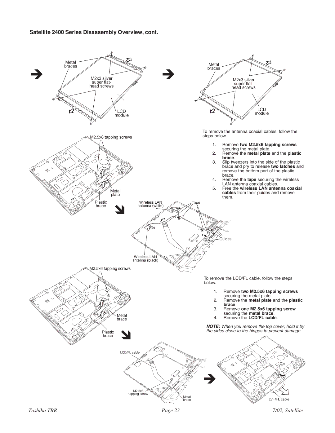 Toshiba 2405-S201 specifications Remove two M2.5x6 tapping screws securing the metal plate 