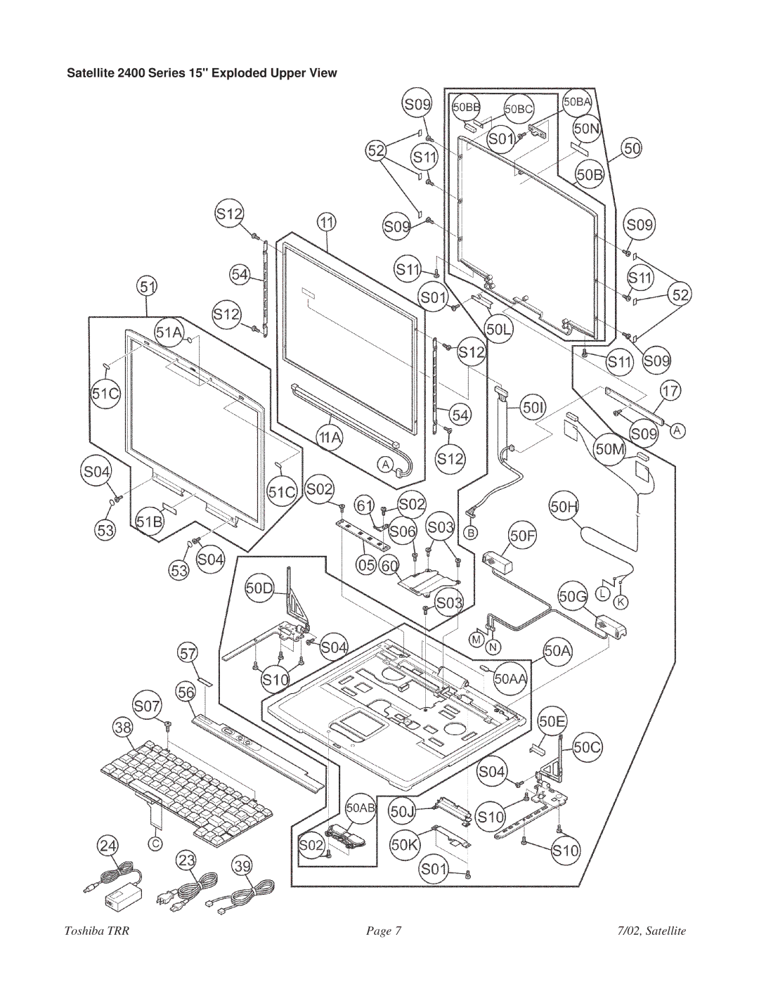 Toshiba 2405-S201 specifications Satellite 2400 Series 15 Exploded Upper View 