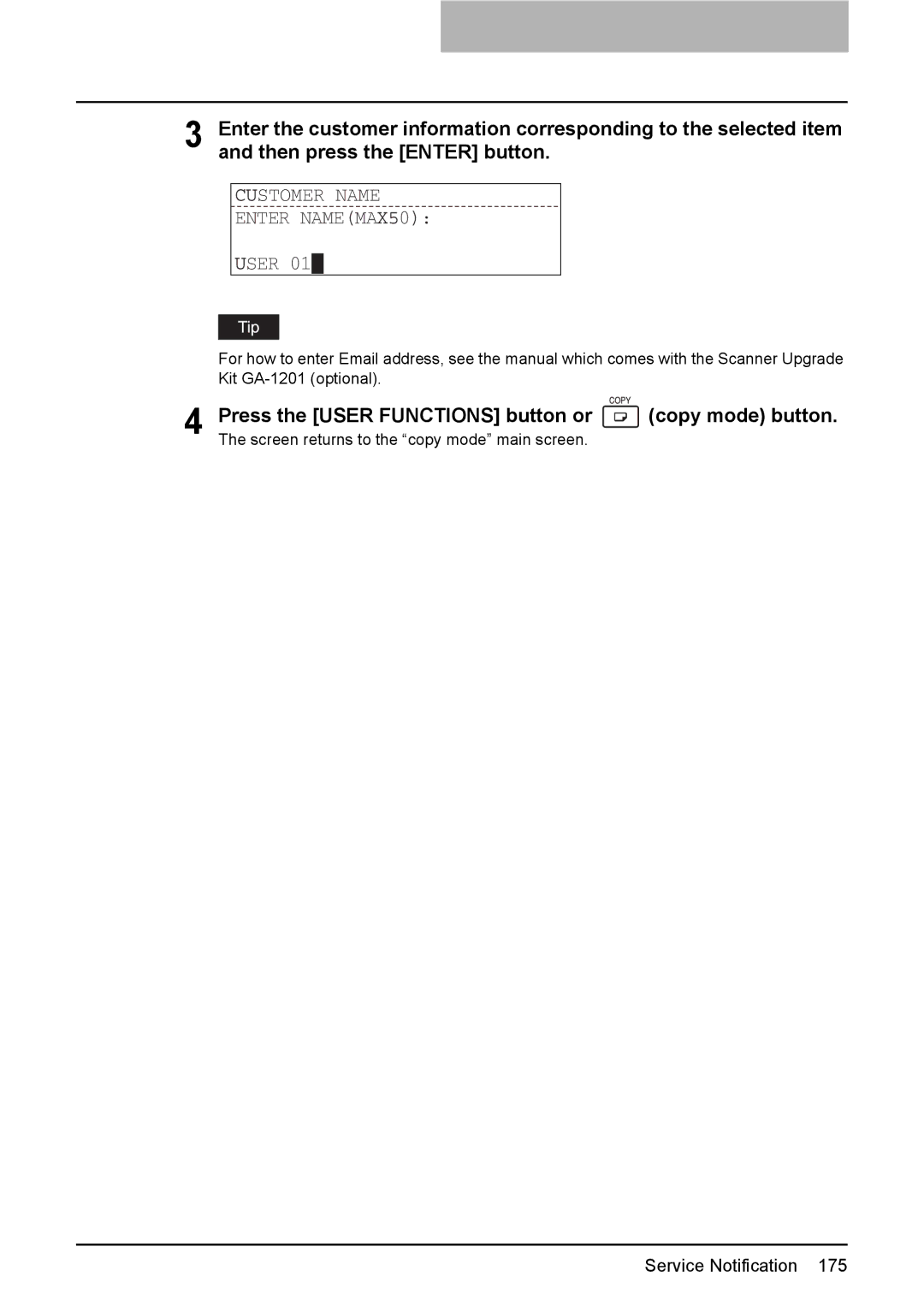 Toshiba 242, 212, 182 manual Customer Name Enter NAMEMAX50, User 