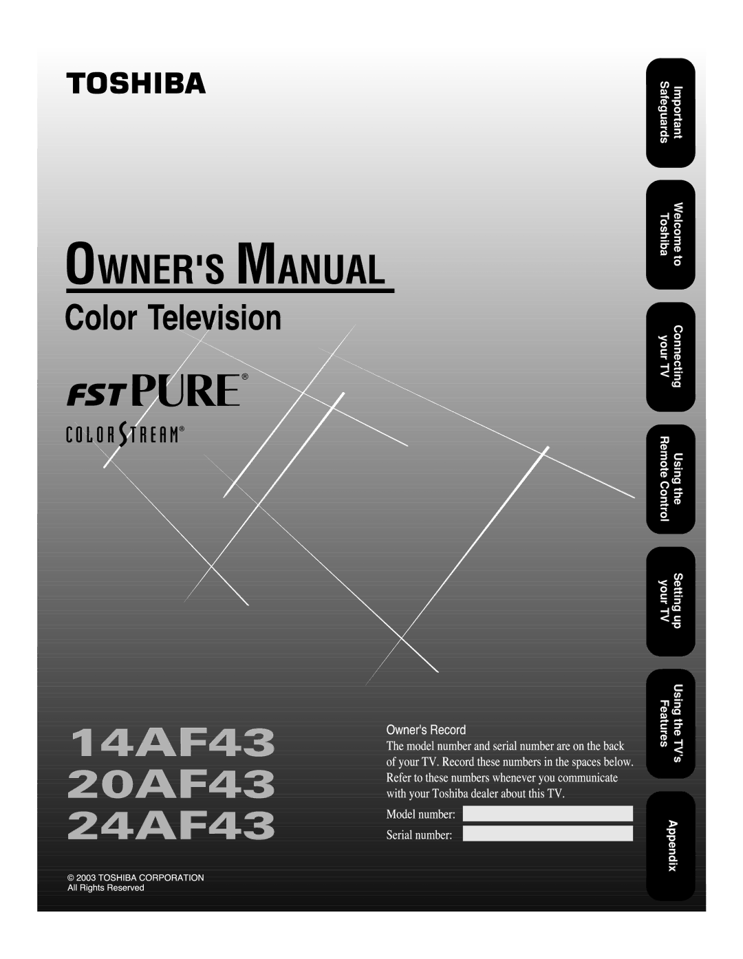 Toshiba appendix 14AF43 20AF43 24AF43 