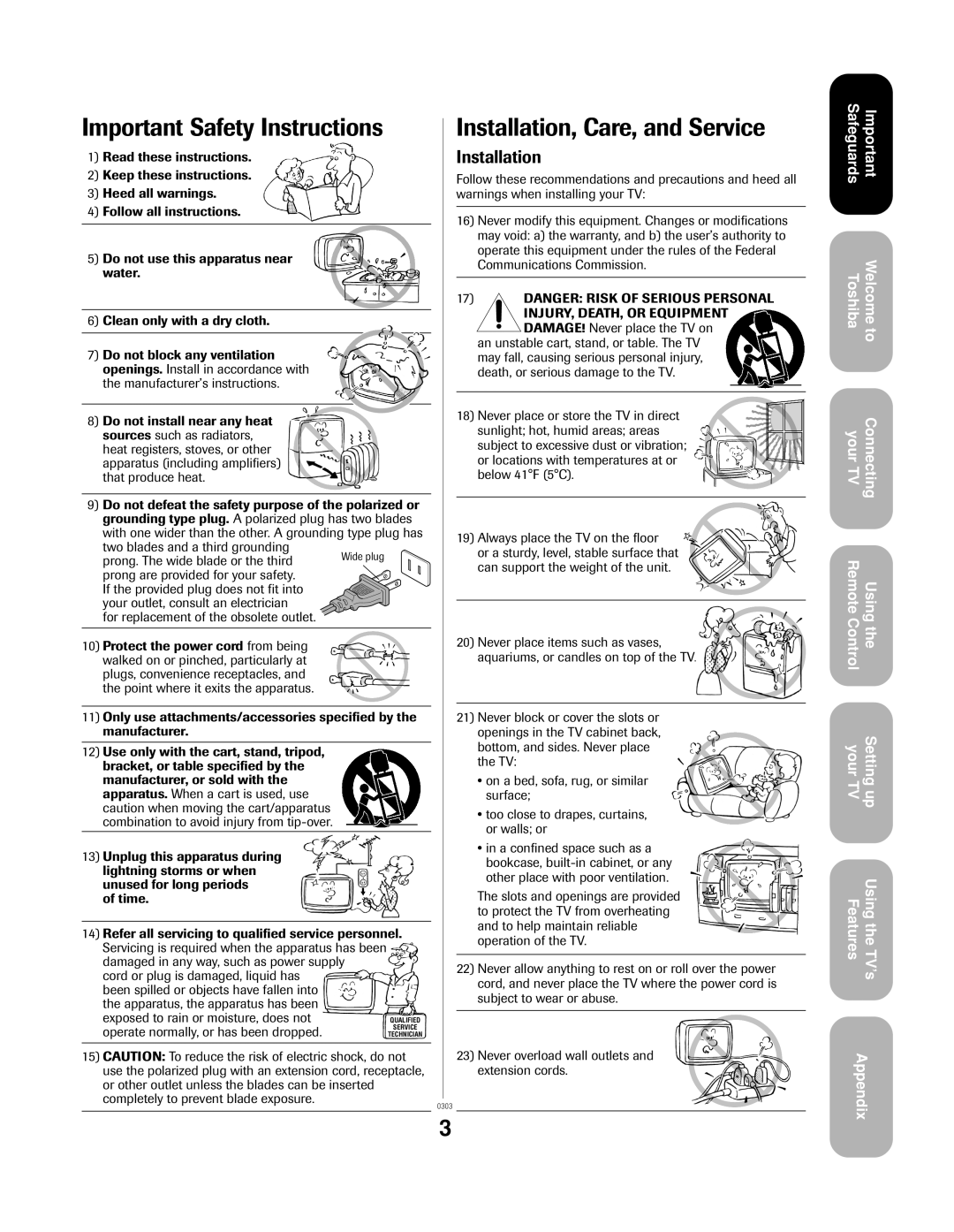 Toshiba 20AF43, 24AF43 appendix Important Safety Instructions 