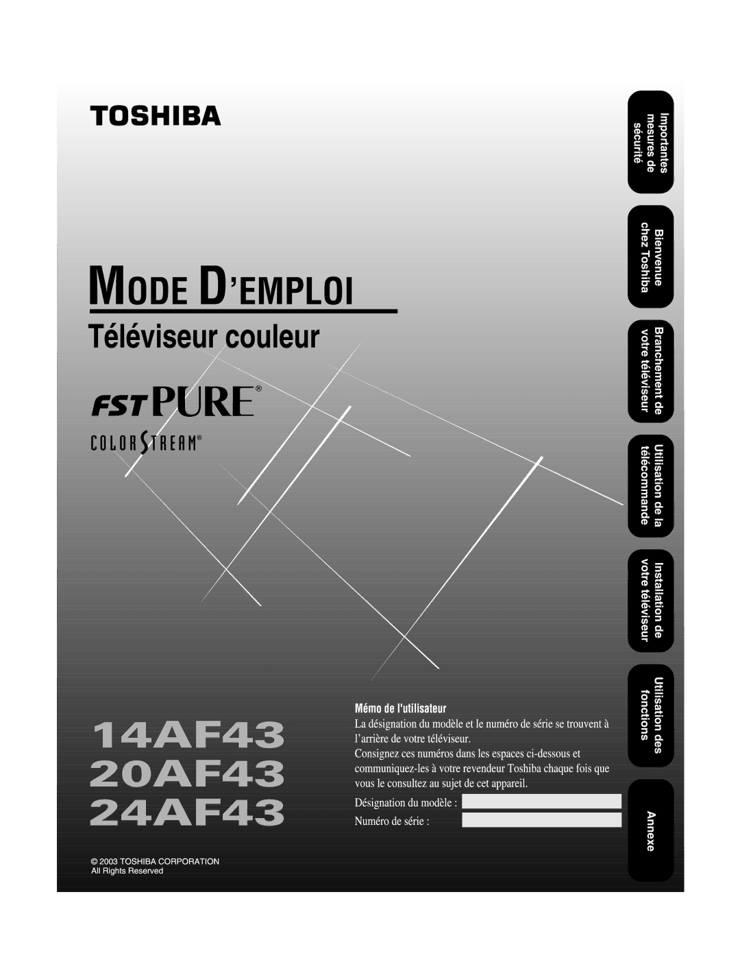 Toshiba appendix 14AF43 20AF43 24AF433 