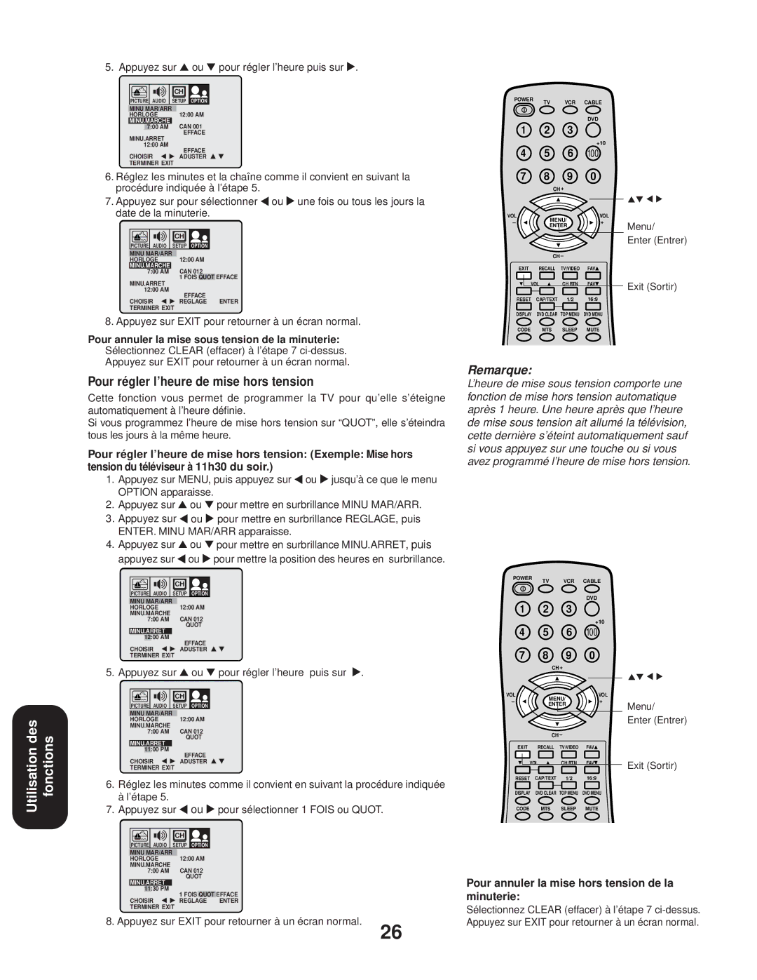 Toshiba 24AF43 Pour annuler la mise hors tension de la minuterie, Pour annuler la mise sous tension de la minuterie 