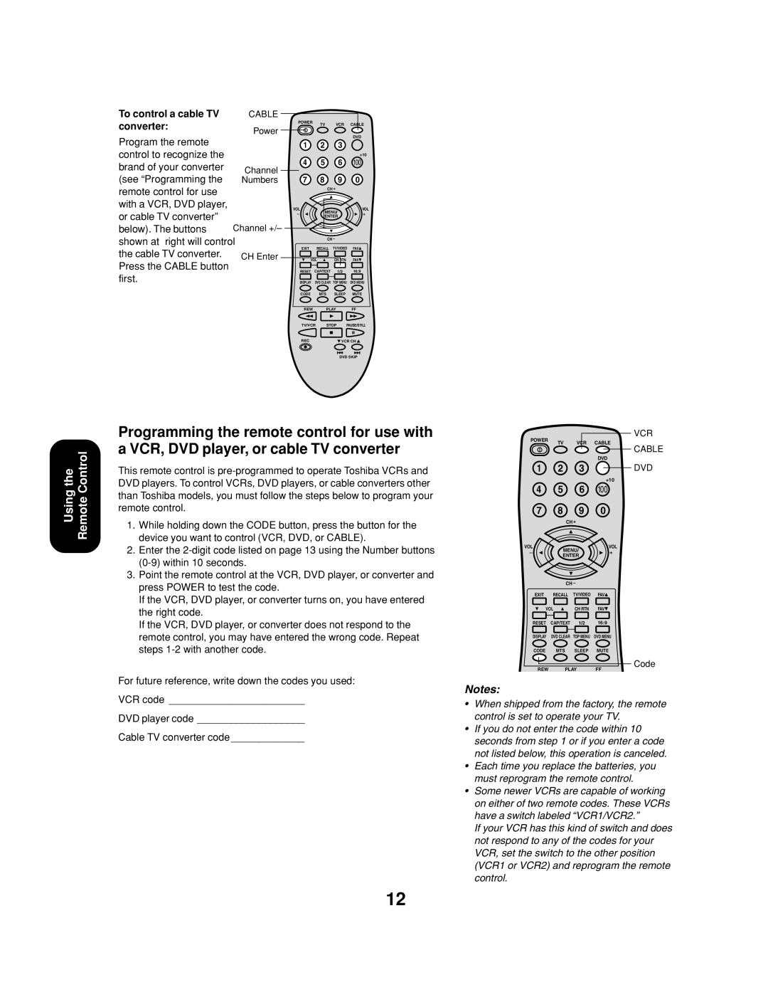 Toshiba 24AF43, 20AF43 appendix Using the Remote Control, To control a cable TV converter 