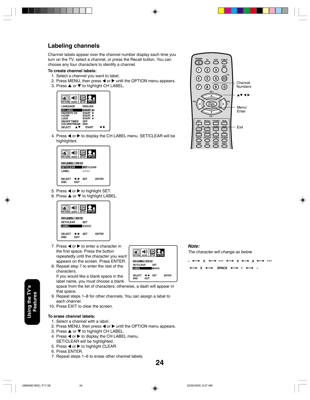 Toshiba 24AF45 appendix Labeling channels 