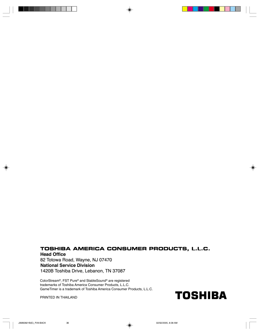 Toshiba 24AF45 appendix National Service Division 