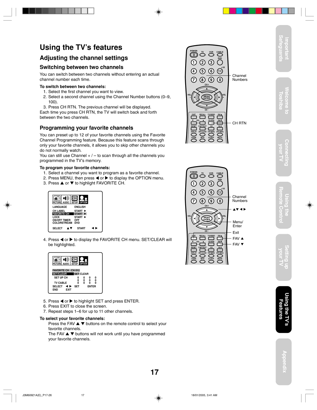 Toshiba 24AF45C appendix Using the TV’s features, Adjusting the channel settings, Switching between two channels 