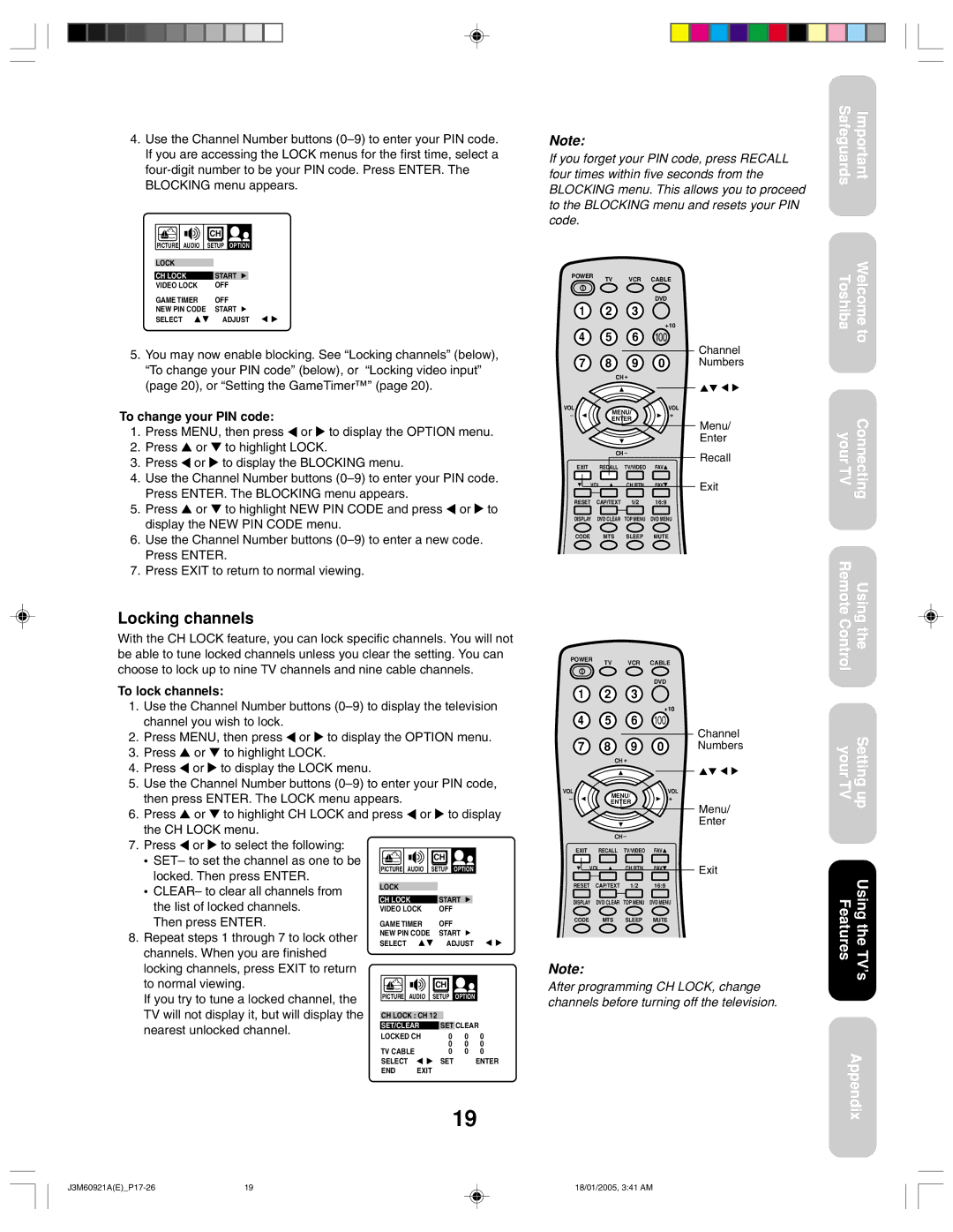 Toshiba 24AF45C appendix Locking channels 