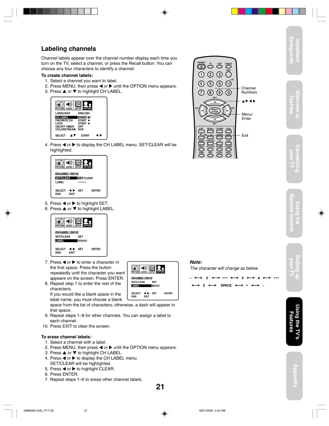 Toshiba 24AF45C appendix Labeling channels 