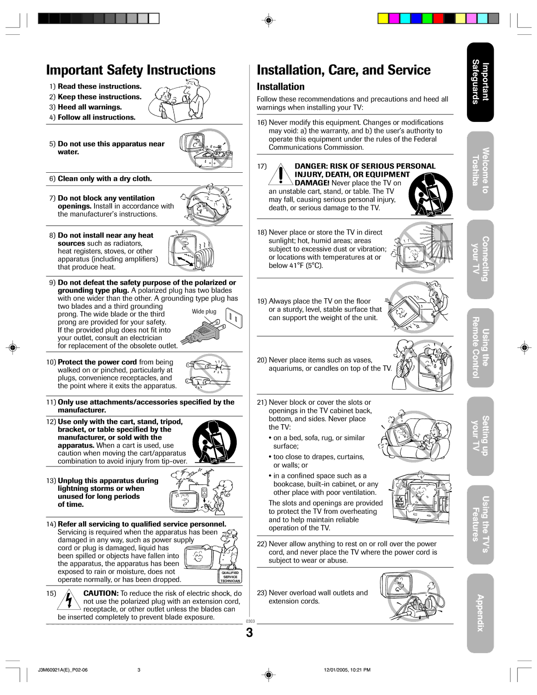 Toshiba 24AF45C appendix Important Safety Instructions 