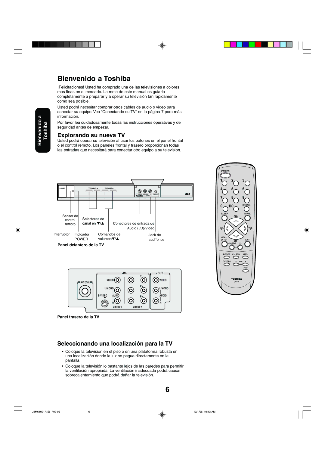 Toshiba 24AF46 appendix Bienvenido a Toshiba, Explorando su nueva TV, Seleccionando una localización para la TV 