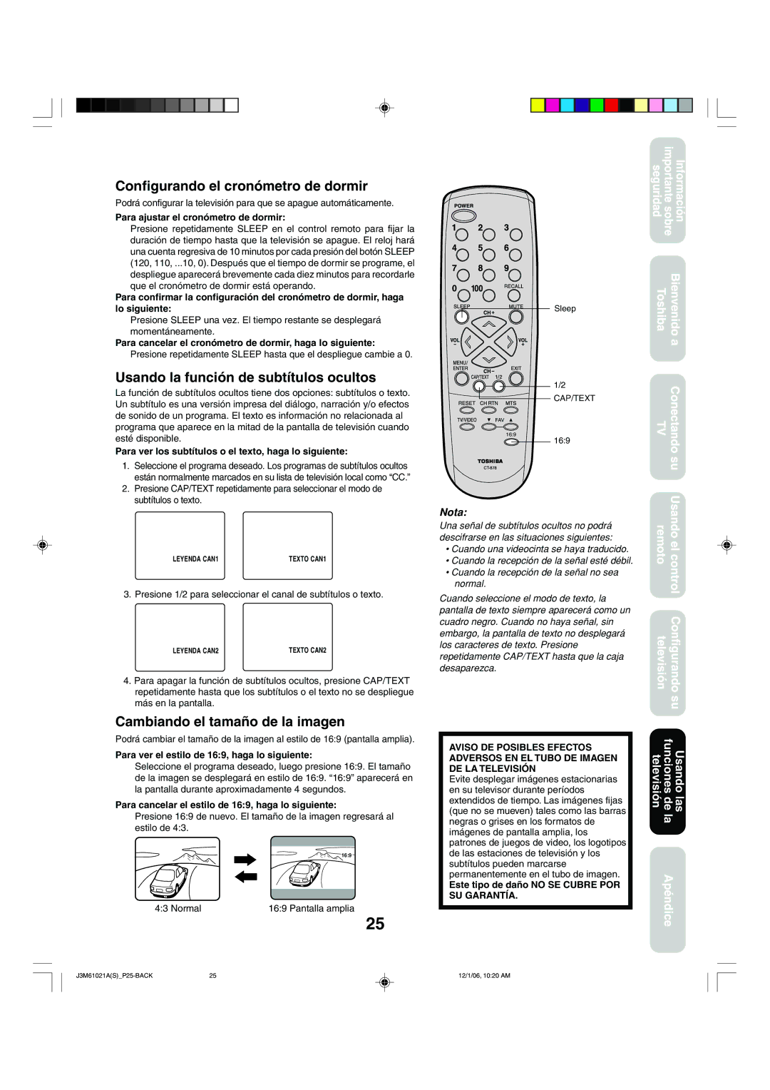 Toshiba 24AF46 appendix Configurando el cronómetro de dormir, Usando la función de subtítulos ocultos 