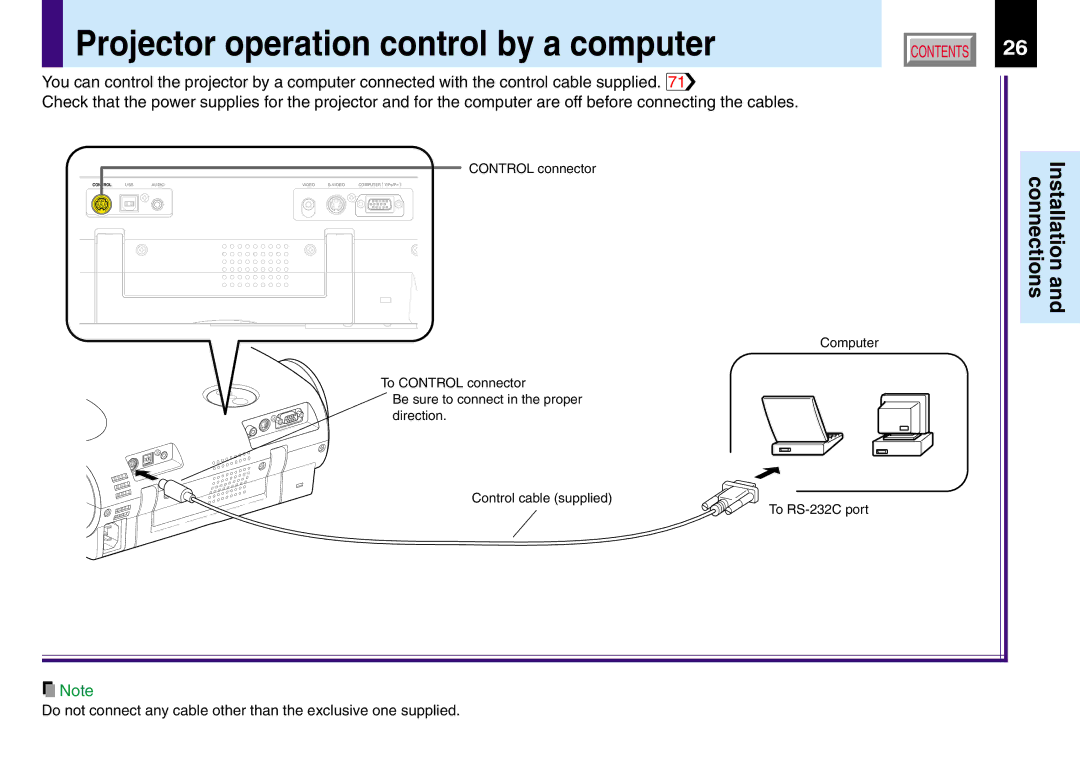 Toshiba TLP551, 251, 250, TLP550 owner manual Projector operation control by a computer 