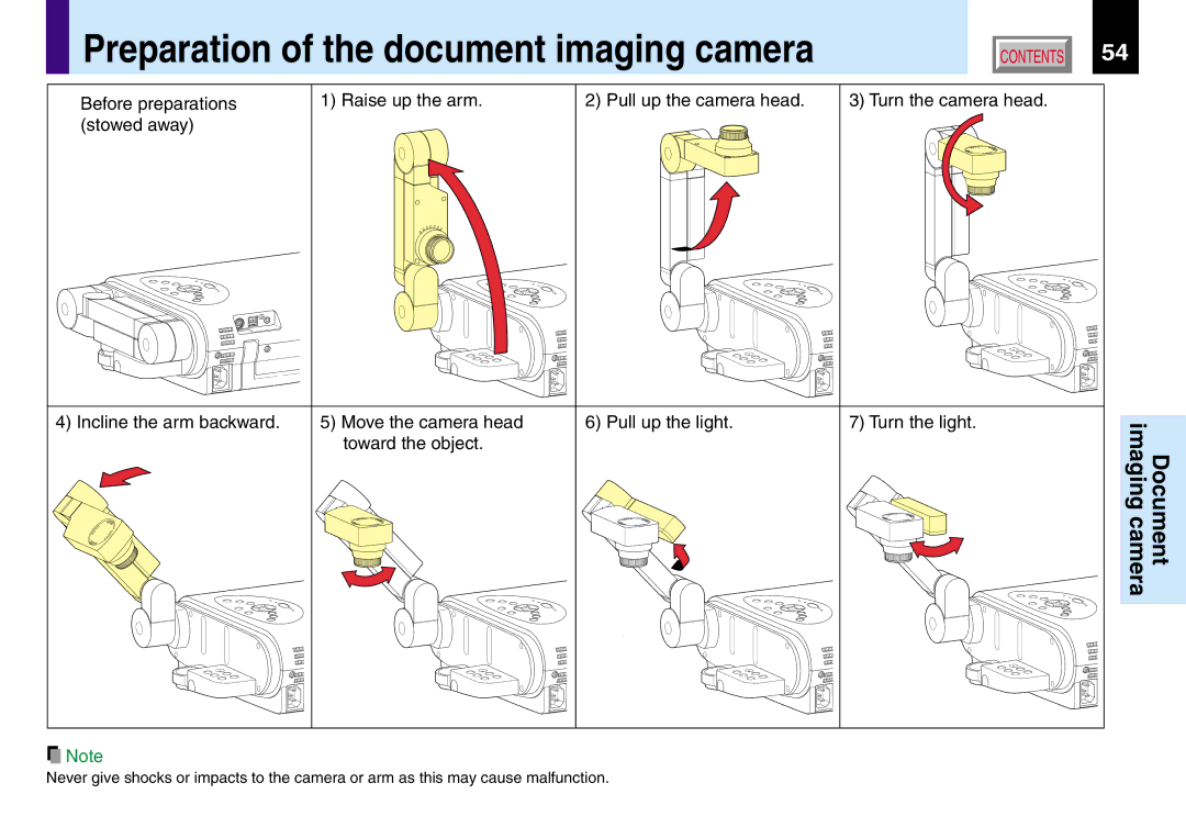 Toshiba TLP551, 251, 250, TLP550 owner manual Preparation of the document imaging camera 