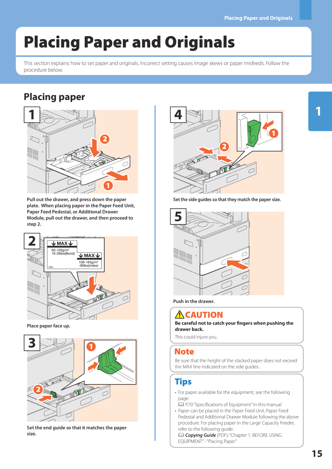 Toshiba 2551c, 2550c, 2050c, 2051c quick start Placing Paper and Originals, Placing paper 