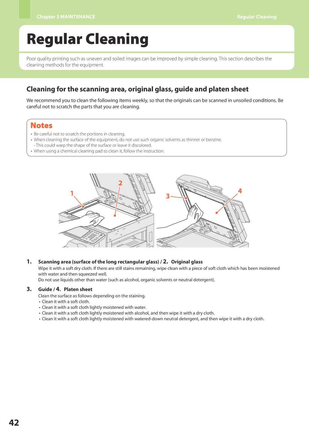 Toshiba 2550c, 2551c, 2050c, 2051c quick start Regular Cleaning, Guide / 4. Platen sheet 