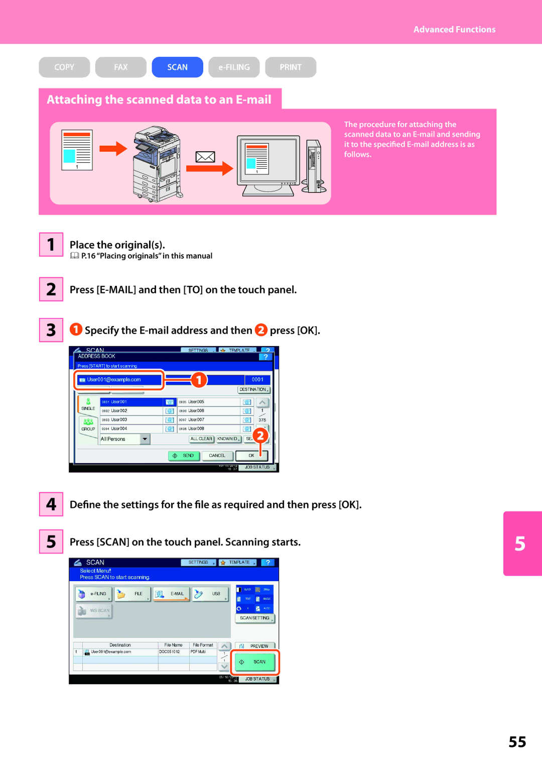 Toshiba 2551c, 2550c, 2050c, 2051c quick start Attaching the scanned data to an E-mail 