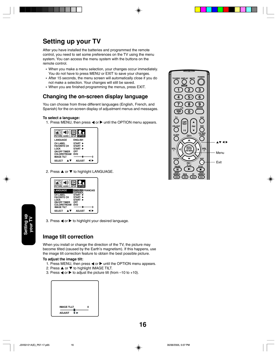 Toshiba 26AF45C Setting up your TV, Changing the on-screen display language, Settingup YourTV, To select a language 