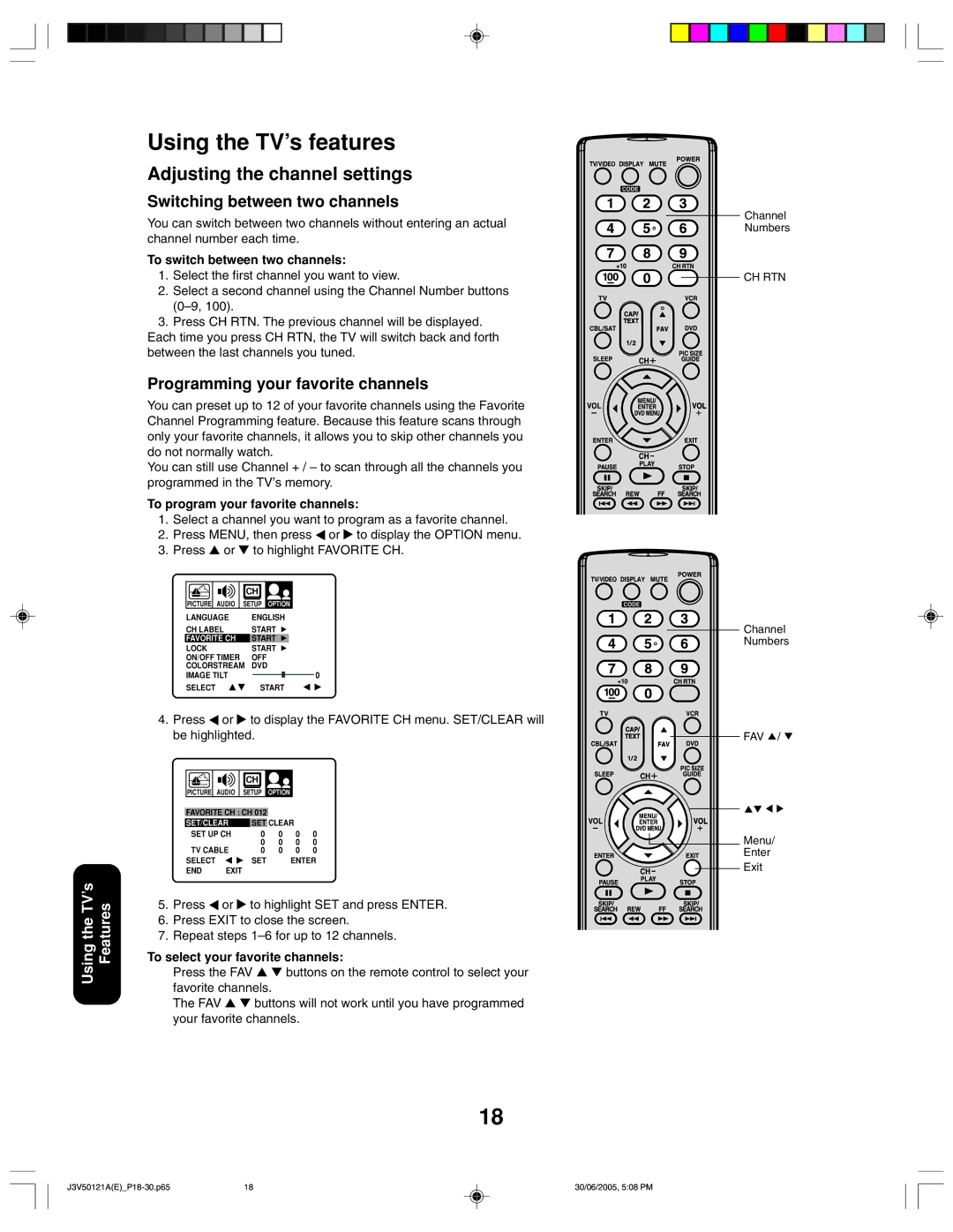 Toshiba 26AF45C appendix Using the TV’s features, Adjusting the channel settings, Switching between two channels 