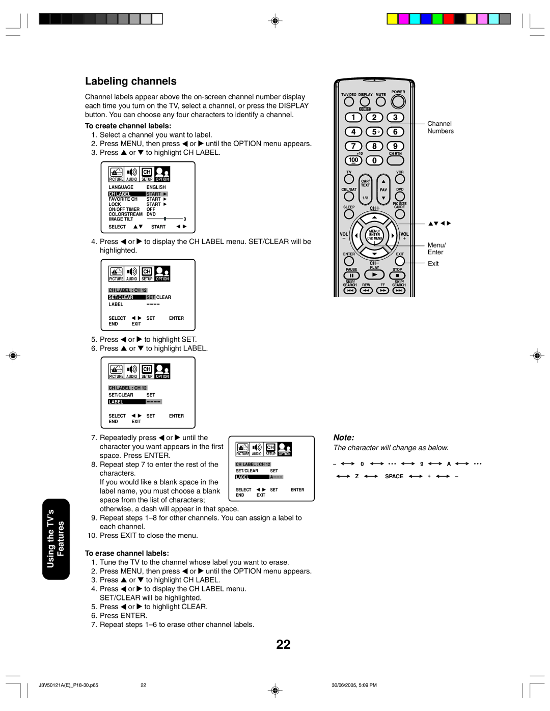 Toshiba 26AF45C appendix Labeling channels 