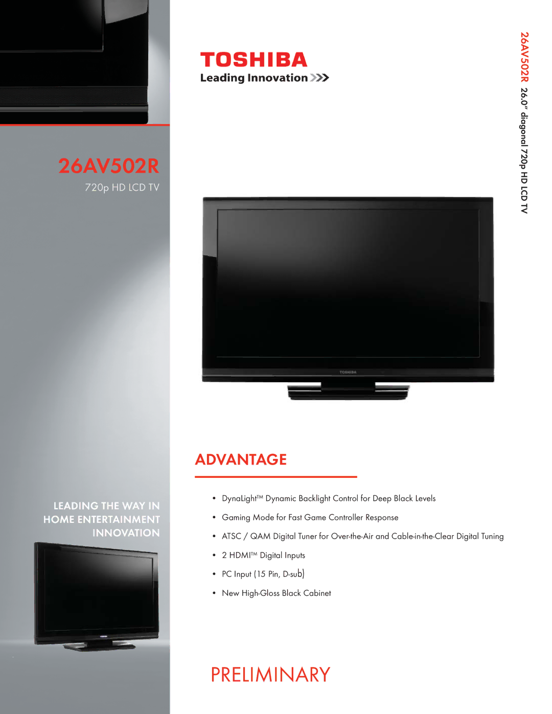 Toshiba manual Advantage, 26AV502U26AV502R 