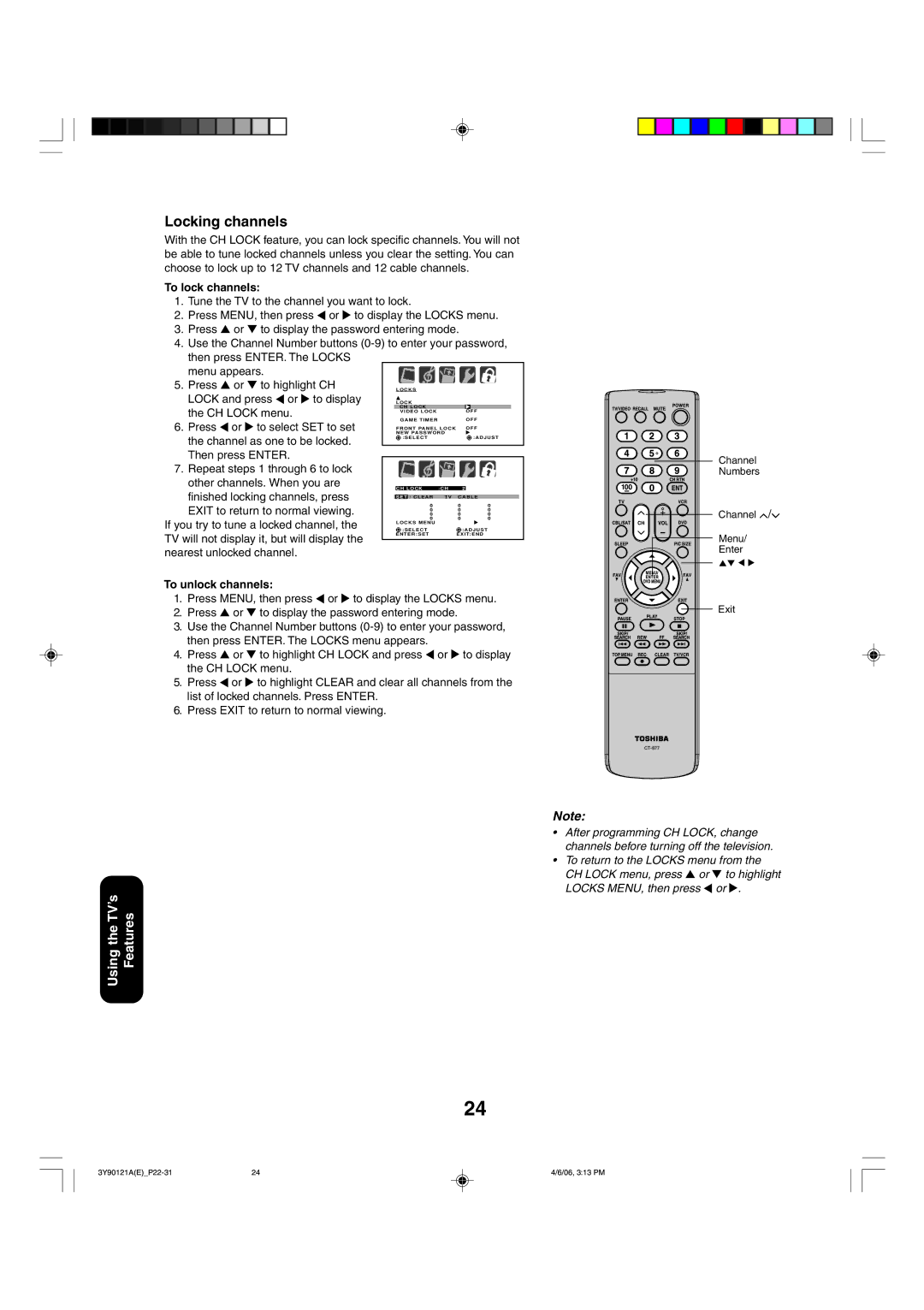 Toshiba 26DF56 appendix Locking channels 