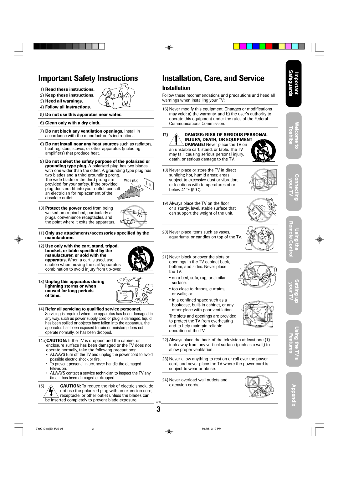 Toshiba 26DF56 appendix Important Safety Instructions 