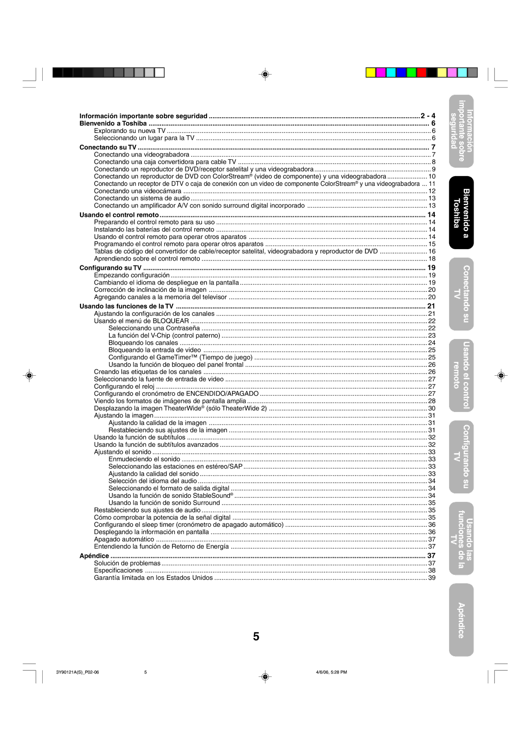 Toshiba 26DF56 Información importante sobre seguridad Bienvenido a Toshiba, Conectando su TV, Usando el control remoto 