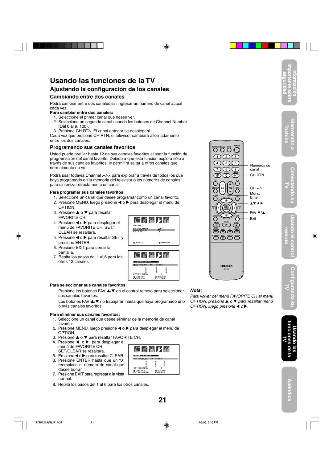 Toshiba 26DF56 Usando las funciones de la TV, Ajustando la configuración de los canales, Cambiando entre dos canales 