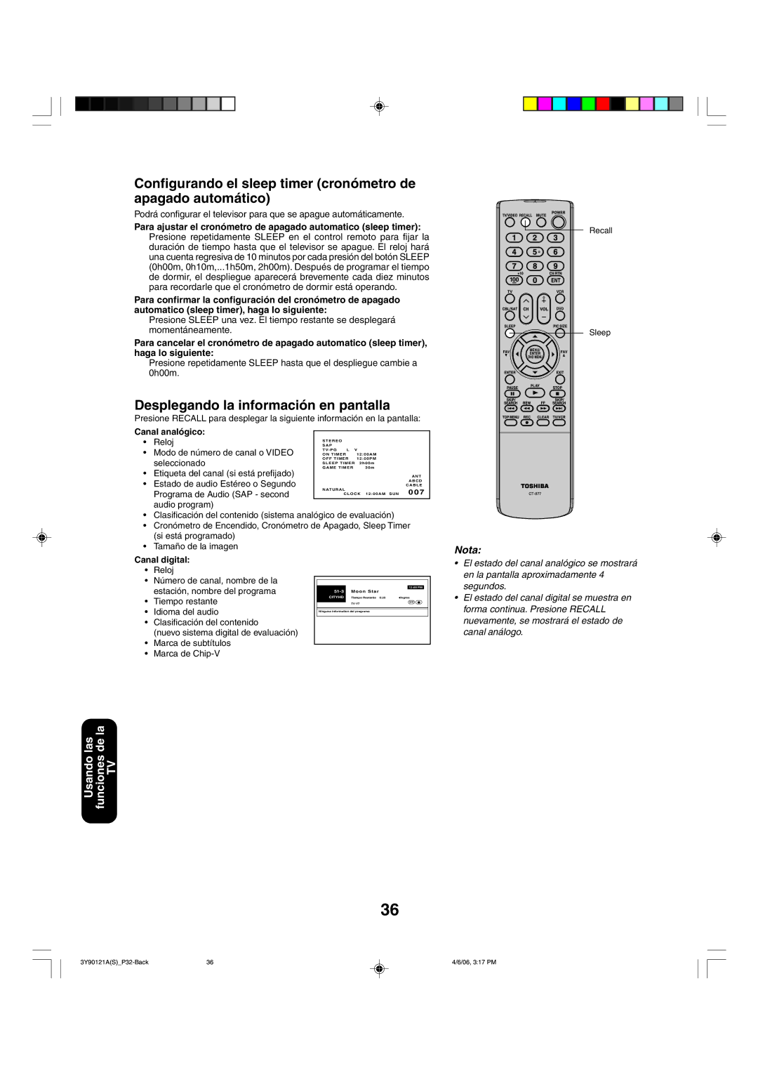 Toshiba 26DF56 appendix Desplegando la información en pantalla 