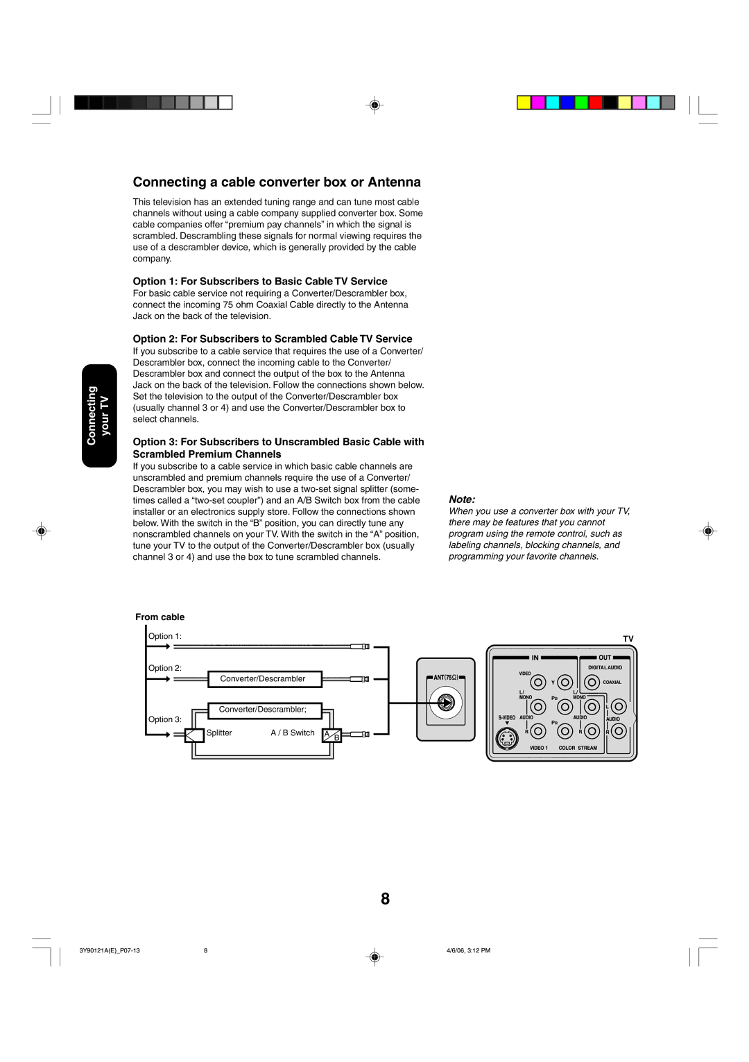 Toshiba 26DF56 appendix Connecting a cable converter box or Antenna, From cable 