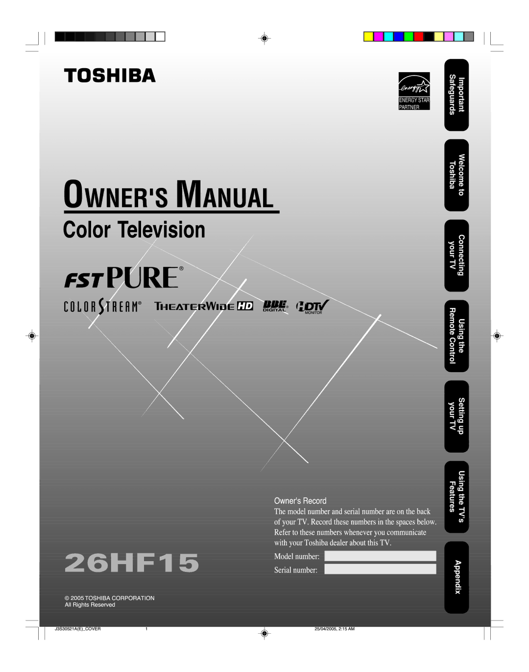 Toshiba 26HF15 appendix 