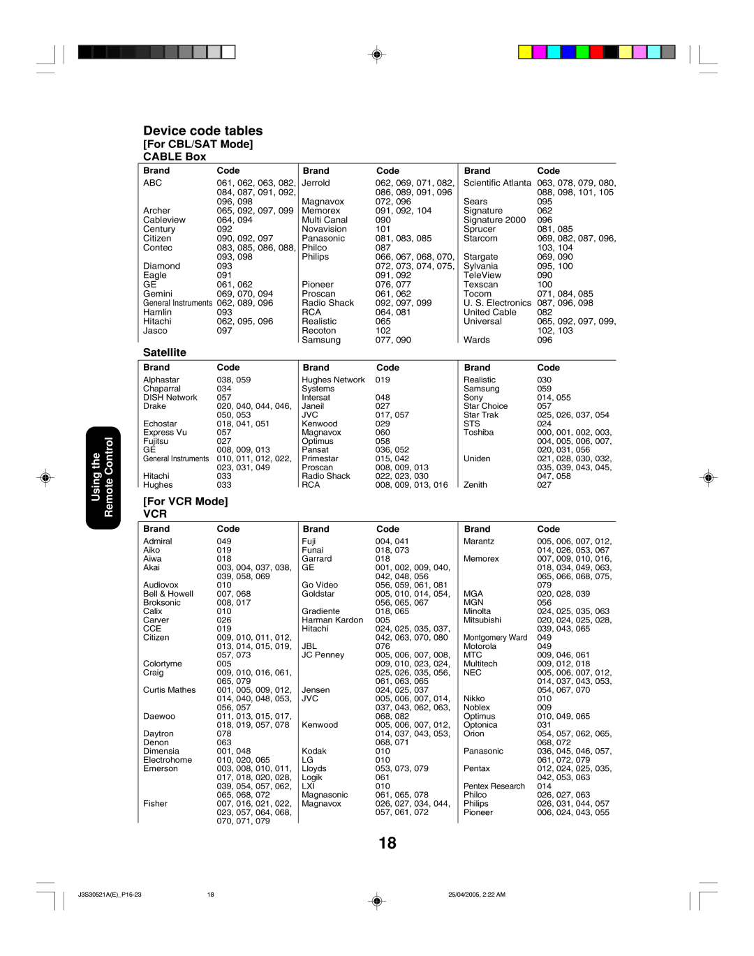 Toshiba 26HF15 appendix Vcr 