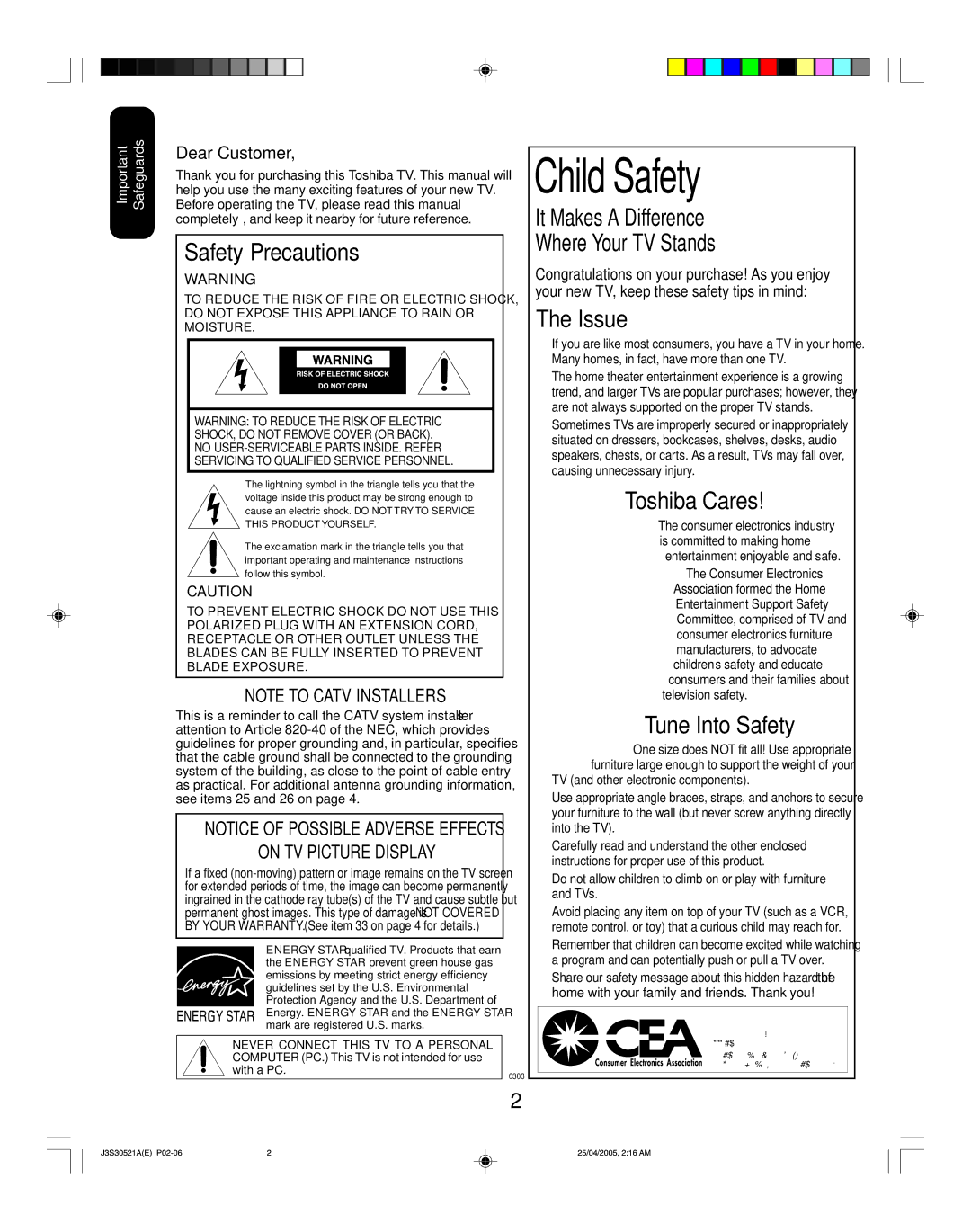 Toshiba 26HF15 appendix Child Safety 