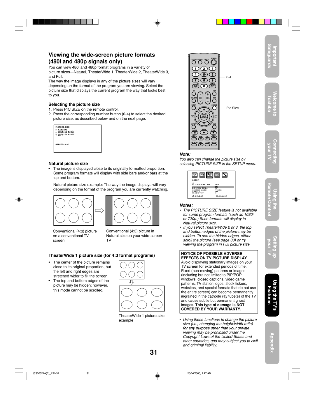 Toshiba 26HF15 appendix 123THEATERWIDE123 