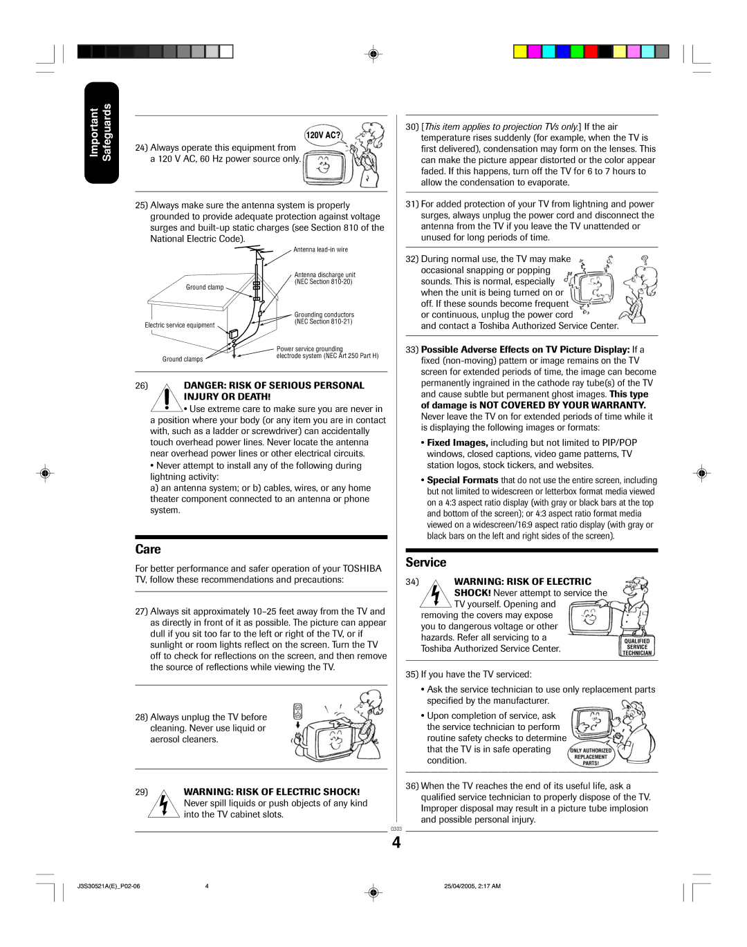 Toshiba 26HF15 appendix Care 