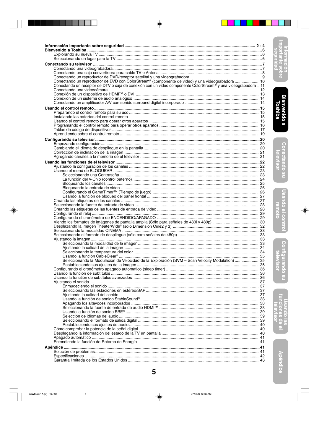 Toshiba 26HF66 appendix Información importante sobre seguridad Bienvenido a Toshiba, Conectando su televisor, Apéndice 