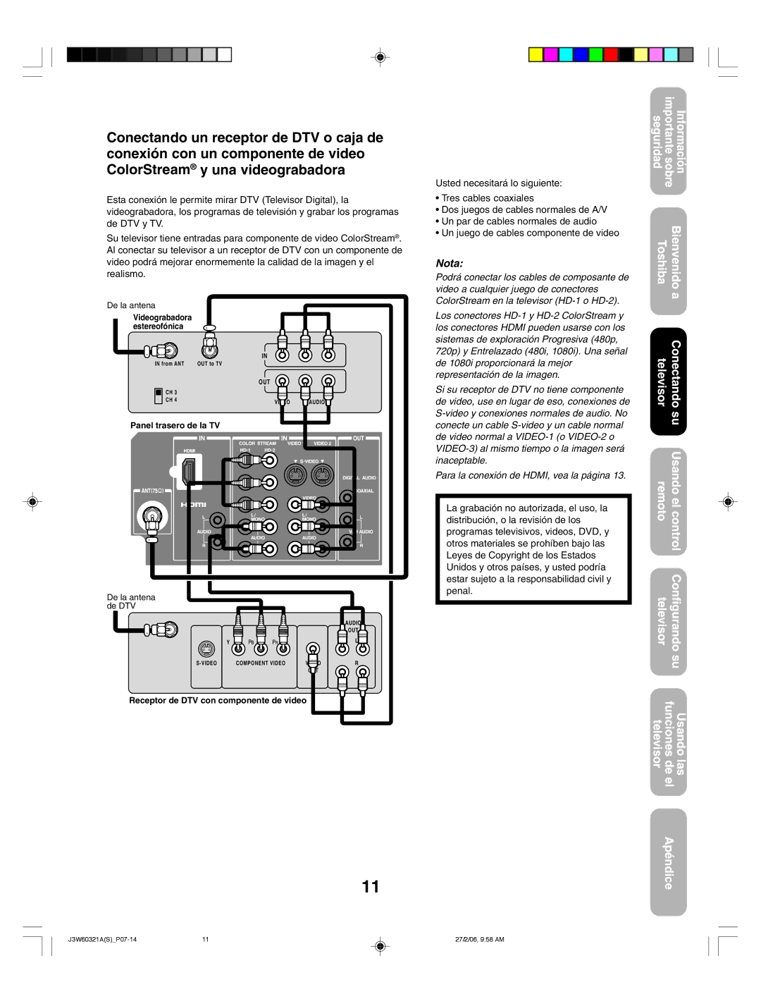 Toshiba 26HF66 appendix Receptor de DTV con componente de video 